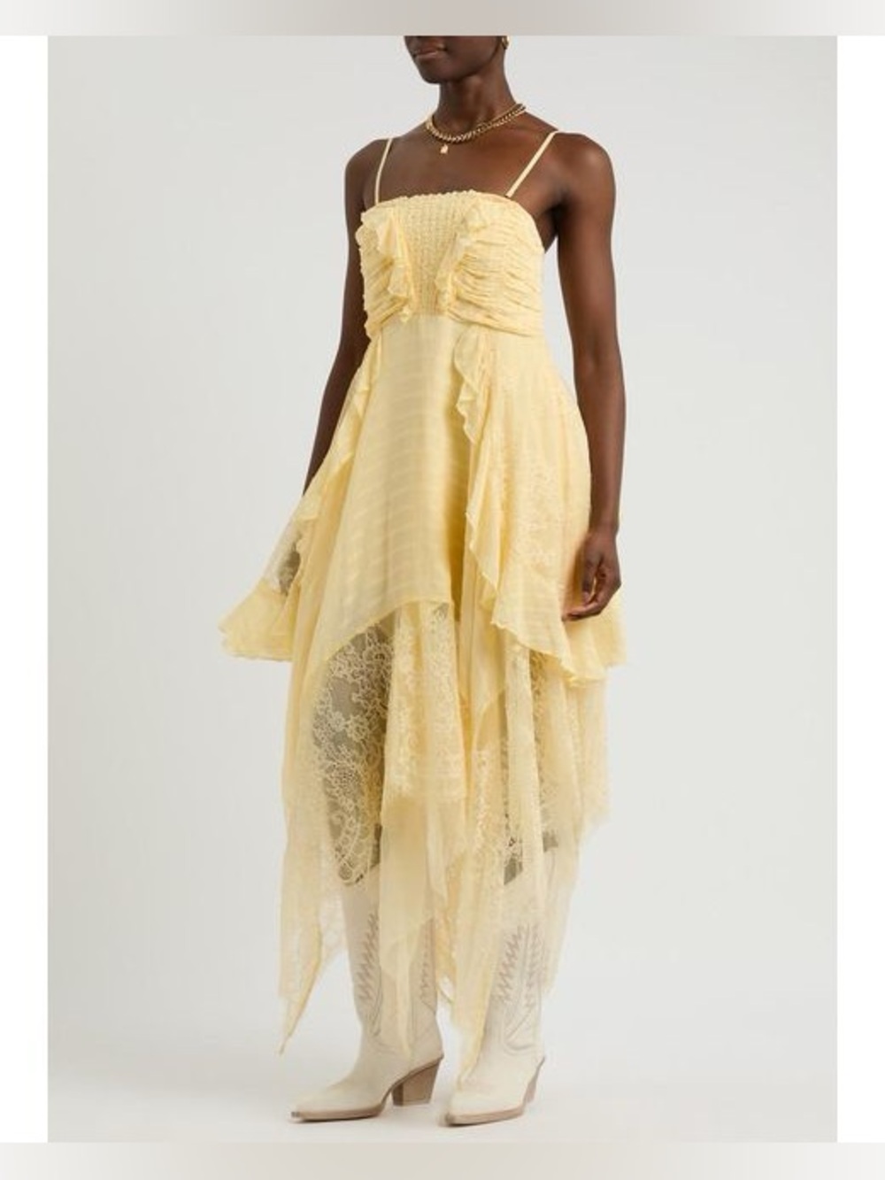 Free People Sheet Bliss Maxi Yellow Lace Smocked Dress Small